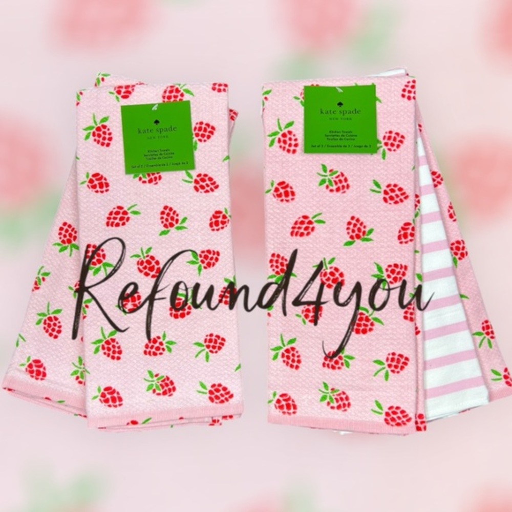 Kate Spade - ‘Rasberry - bundle’ Coordinating Dish Towels (5). NWT. Firm!